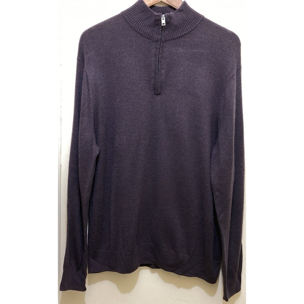 Dockers Mens Quarter Zip Sweater XL Brown Black Heather Long‎ Sleeve Preppy
